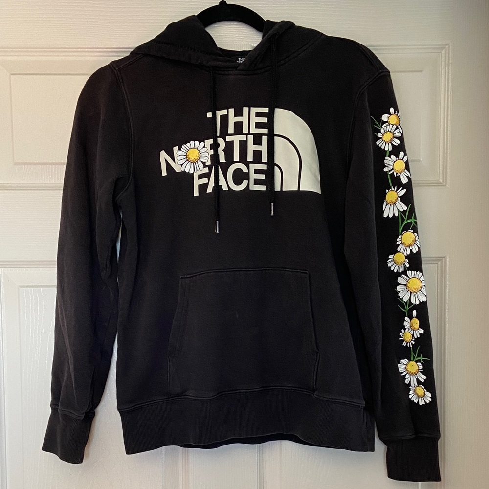 The North Face Black Hoodie with Floral Sleeve